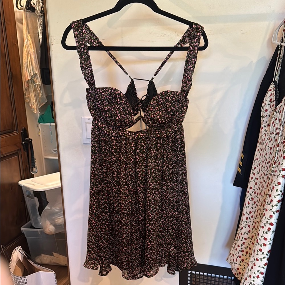 For Love and Lemons Black Dress with Pink Accents